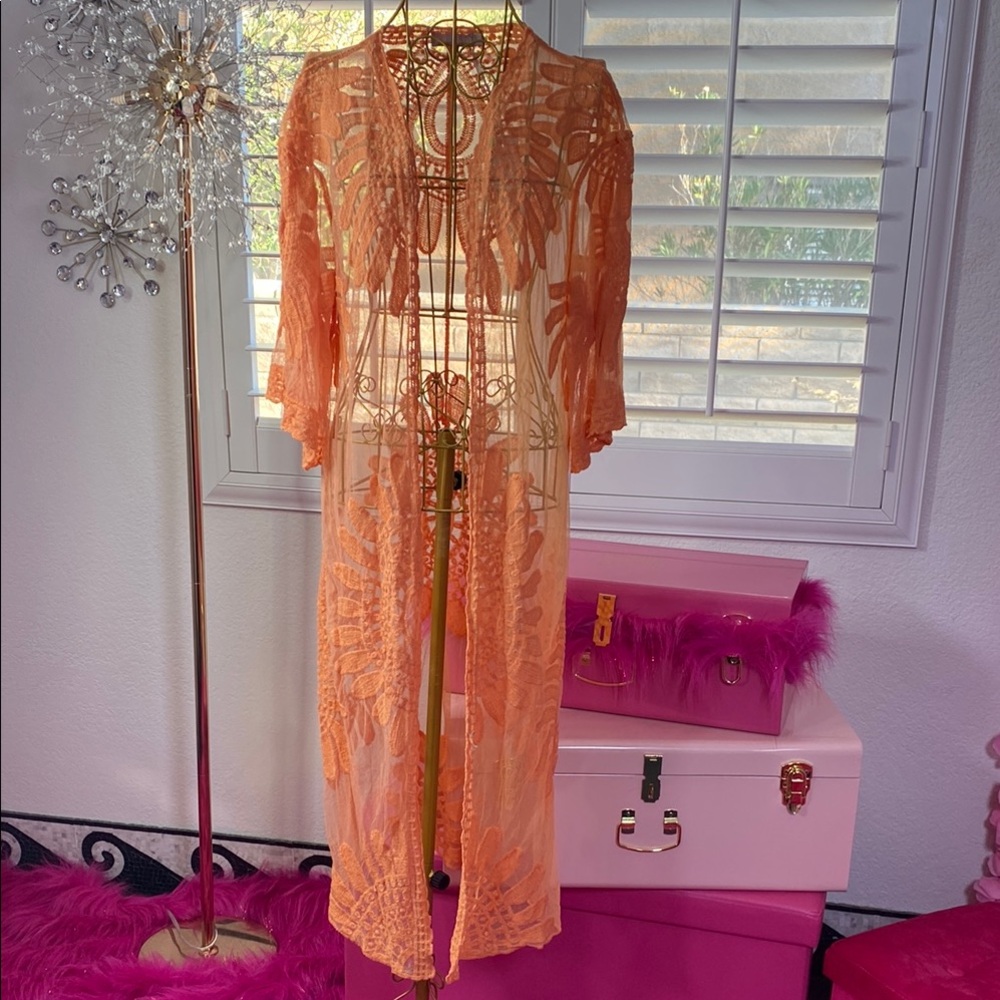 Island Glow Embroidered Mesh Kimono Duster
